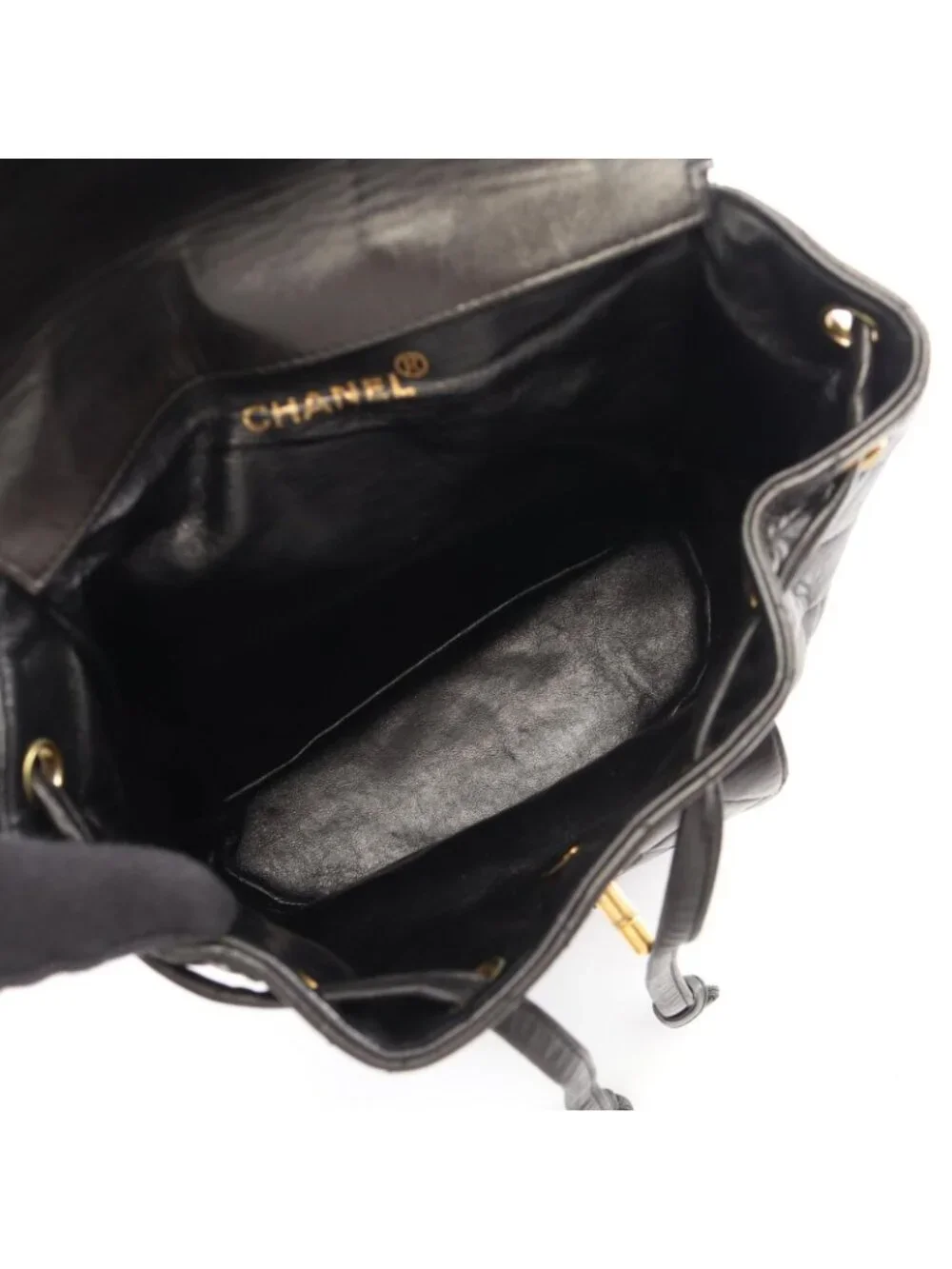 Chanel Backpack Quilted Black Lambskin Double Turnlock Chain